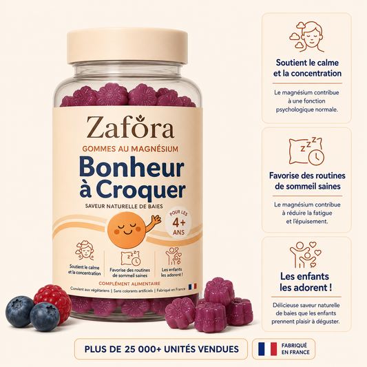 Un soutien naturel à base de magnésium pour l’humeur, la concentration et le sommeil des enfants.